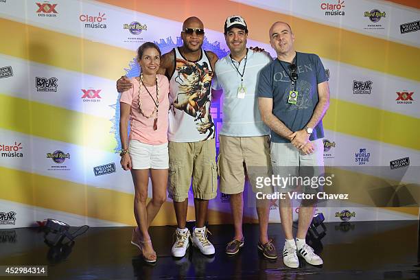 American rapper Flo Rida, vicepresidente senior y director general Viacom México, Eduardo Lebrija and guests attend a press junket during the MTV...