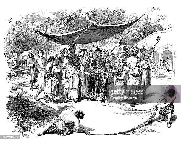 antique illustration of wedding in ceylon - pencil drawing of woman stock illustrations