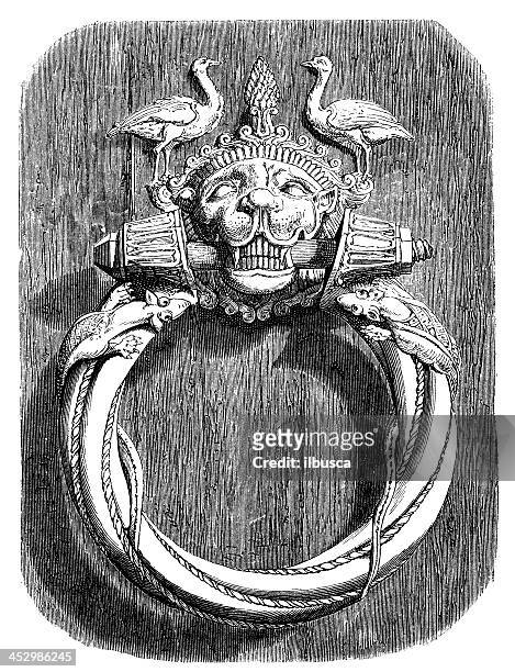 antique illustration of door knocker ring - door knocker stock illustrations