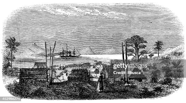 antique illustration of mahé, seychelles - seychelles stock illustrations