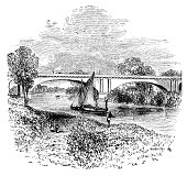 19th century engraving of the Maidenhead Bridge, Berkshire, UK