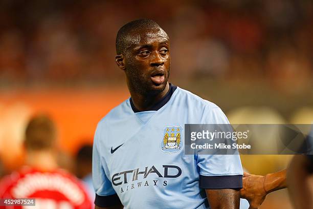 Yaya Toure of Manchester City in action against Liverpool during the International Champions Cup 2014 at Yankee Stadium on July 30, 2014 in the Bronx...