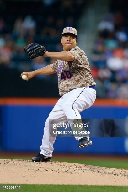 Bartolo Colon of the New York Mets in action against the Philadelphia Phillies on July 28, 2014 at Citi Field in the Flushing neighborhood of the...