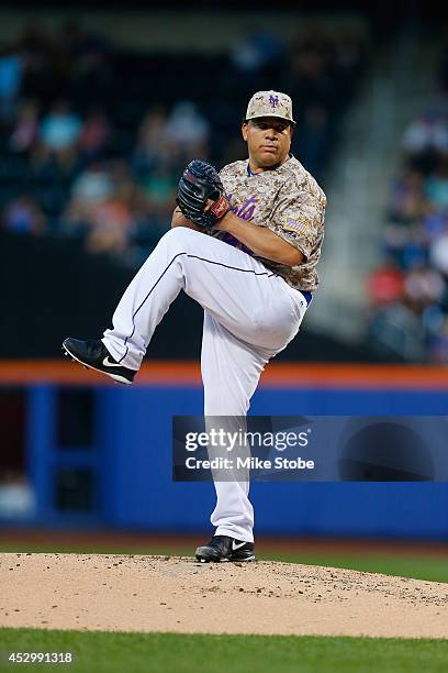 Bartolo Colon of the New York Mets in action against the Philadelphia Phillies on July 28, 2014 at Citi Field in the Flushing neighborhood of the...
