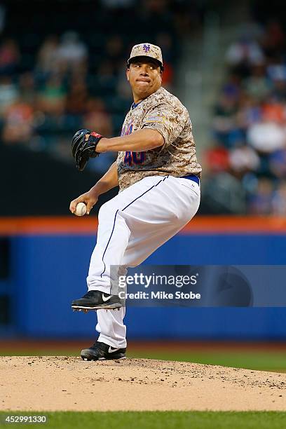 Bartolo Colon of the New York Mets in action against the Philadelphia Phillies on July 28, 2014 at Citi Field in the Flushing neighborhood of the...