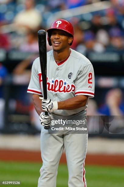 Ben Revere of the Philadelphia Phillies in action against the New York Mets on July 28, 2014 at Citi Field in the Flushing neighborhood of the Queens...