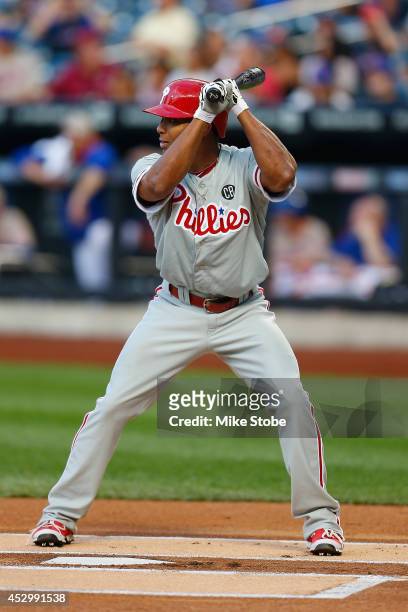 Ben Revere of the Philadelphia Phillies in action against the New York Mets on July 28, 2014 at Citi Field in the Flushing neighborhood of the Queens...
