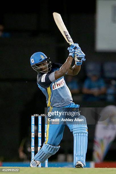 Johnson Charles hits six during a match between St. Lucia Zouks and Barbados Tridents as part of week 4 of the Limacol Caribbean Premier League 2014...