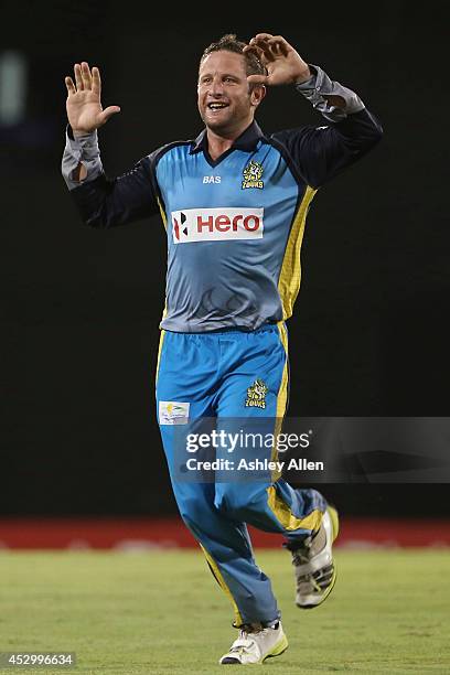 Roelof van der Merwe during a match between St. Lucia Zouks and Barbados Tridents as part of week 4 of the Limacol Caribbean Premier League 2014 at...