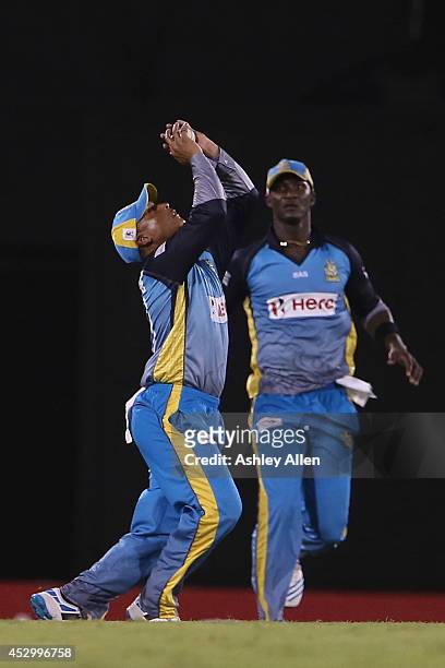 Henry Davids catches Shane Dowrich during a match between St. Lucia Zouks and Barbados Tridents as part of week 4 of the Limacol Caribbean Premier...