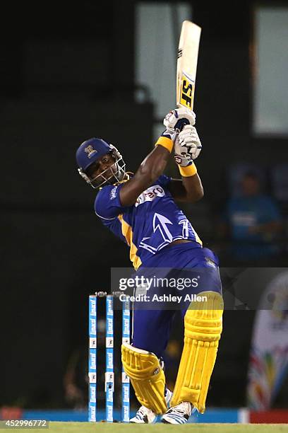 Dwayne Smith strikes a six during a match between St. Lucia Zouks and Barbados Tridents as part of week 4 of the Limacol Caribbean Premier League...