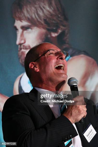 Port Adelaide President David Koch reacts to Collingwood Magpies President when speaking at The Importance of Leadership Business Networking Lunch at...