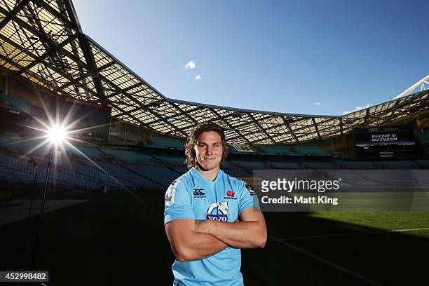 Waratahs captain Michael Hooper poses during the Super Rugby media opportunity at ANZ Stadium on August 1, 2014 ahead of the Grand Final match...