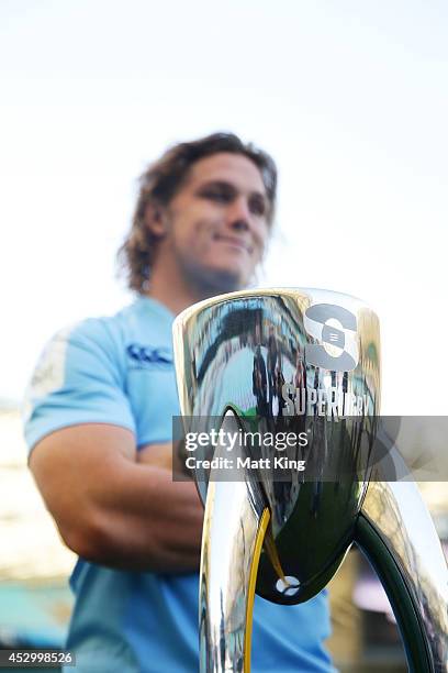 Waratahs captain Michael Hooper poses during the Super Rugby media opportunity at ANZ Stadium on August 1, 2014 ahead of the Grand Final match...