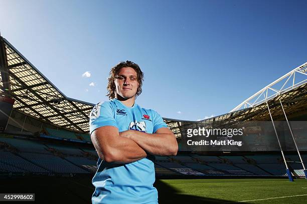 Waratahs captain Michael Hooper poses during the Super Rugby media opportunity at ANZ Stadium on August 1, 2014 ahead of the Grand Final match...