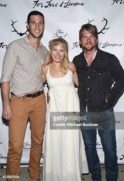 Actor Pablo Schreiber, Betsy Phillips and Zachary Knighton attend For Love and Lemons annual SKIVVIES party co-hosted by Too Faced and performance by...