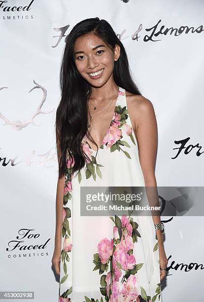 Stephanie Lou attends For Love and Lemons annual SKIVVIES party co-hosted by Too Faced and performance by The Shoe at The Carondelet House on July...