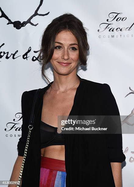 Actress Kat Foster attends For Love and Lemons annual SKIVVIES party co-hosted by Too Faced and performance by The Shoe at The Carondelet House on...