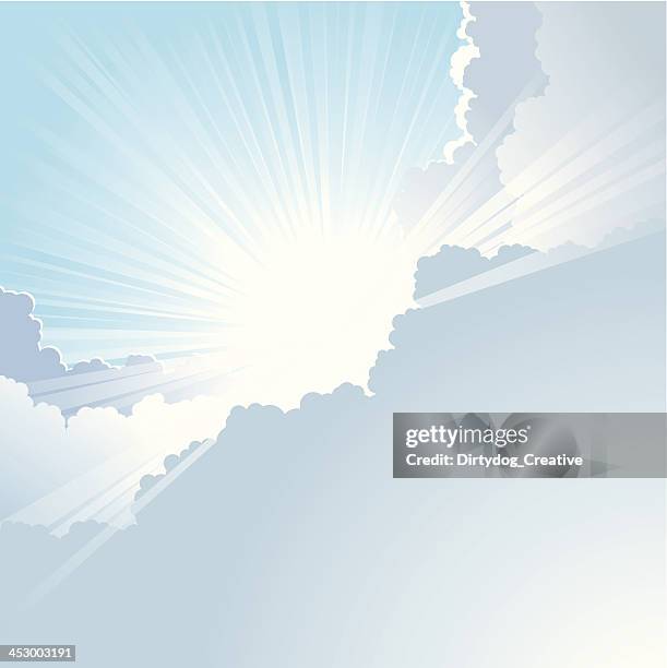 sun bursts through the clouds with blue sky - resurrection stock illustrations