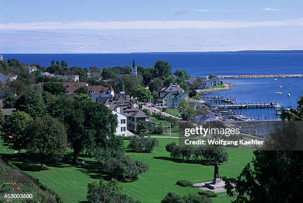 Michigan, Lake Huron, Mackinac Island, View Of Village From Fort.