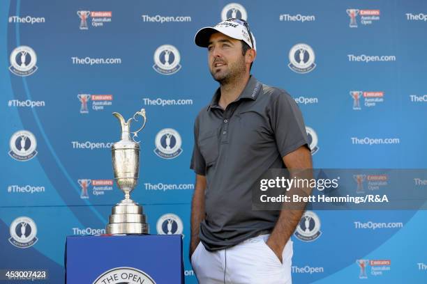 Rhein Gibson of Australia poses for a photo infront of the Claret Jug after qualifing for the British Open during the Australian Open at Royal Sydney...