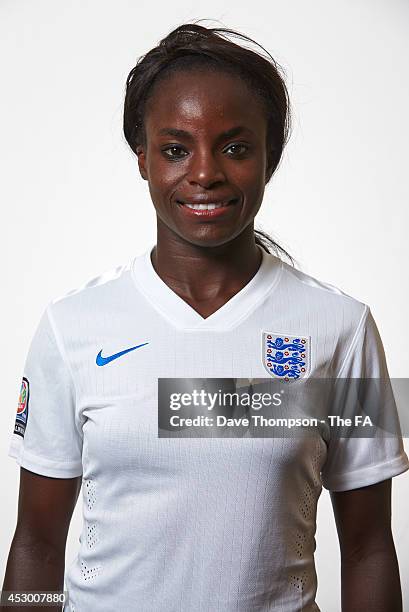 Eniola Aluko of England poses for a studio portrait at St George's Park on July 31, 2014 in Burton-upon-Trent, England.