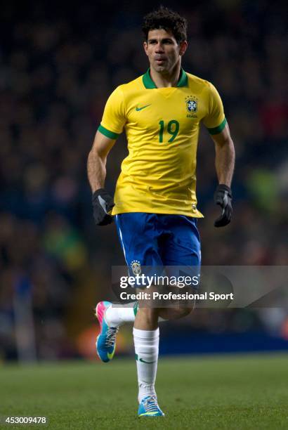 Diego Costa in action for Brazil during the International Friendly match between Russia and Brazil at Stamford Bridge on March 25, 2013 in London,...