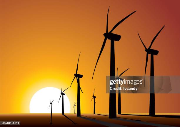 ilustraciones, imágenes clip art, dibujos animados e iconos de stock de turbina de viento en sunset - razor blade