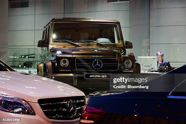 Mercedes-AMG G Class wagons stands on display in the showroom of the Avilon Center, a Mercedes-Benz AG auto dealership, in Moscow, Russia, on...