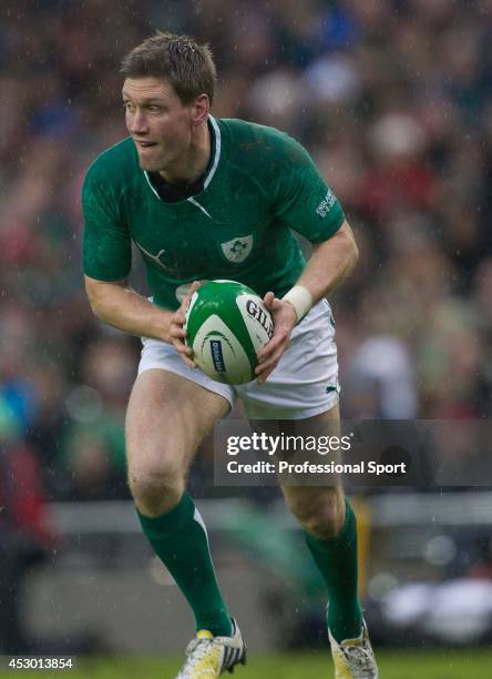 Ronan O'Gara in action for Ireland during the RBS Six Nations match between Ireland and England at the Aviva Stadium in Dublin, Ireland, on February...