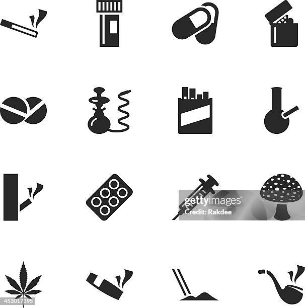 illustrazioni stock, clip art, cartoni animati e icone di tendenza di narcotici silhouette e icone di farmaci - crack pipe