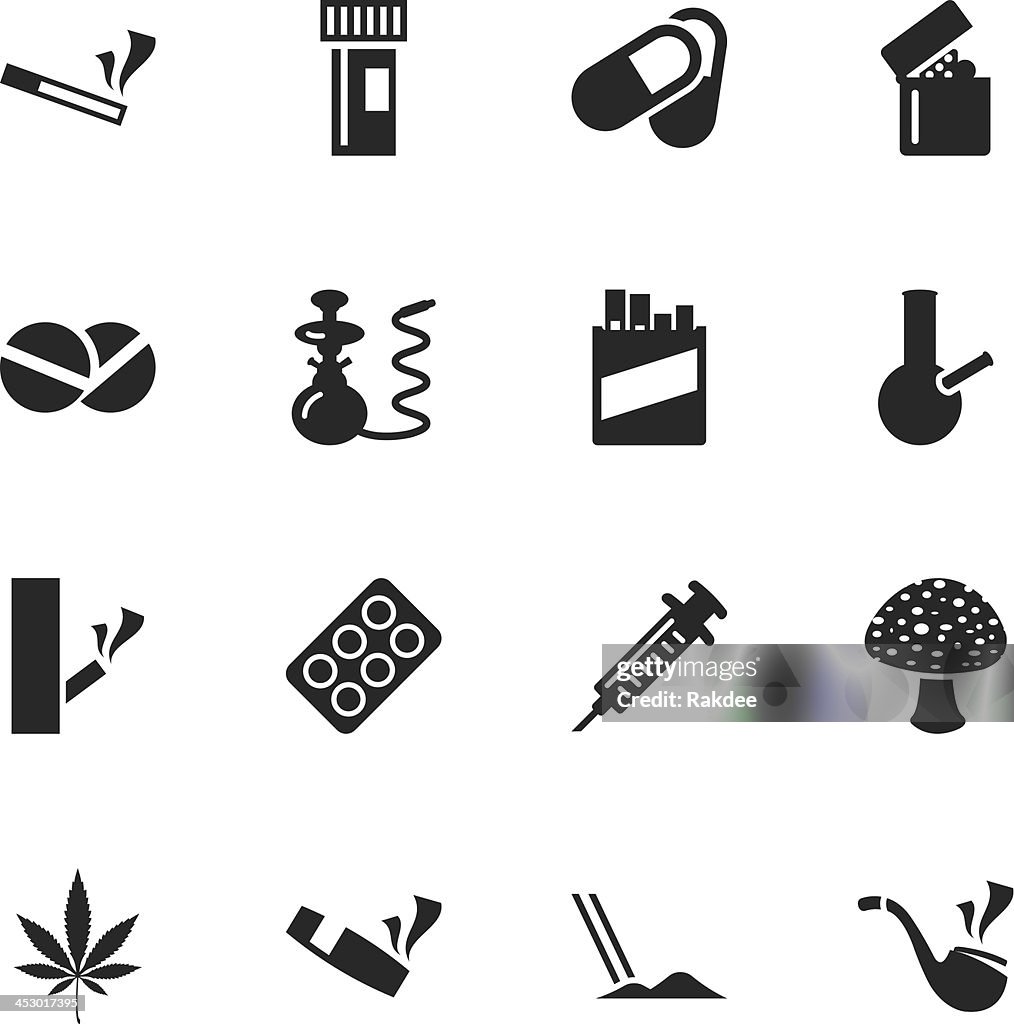 Narcóticos e drogas silhueta de ícones