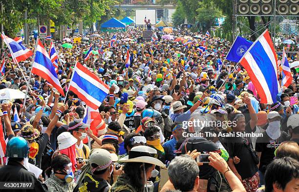 The anti-government protests keep going out front of the governmnet house on December 1, 2013 in Bangkok, Thailand. Anti-government protesters in...