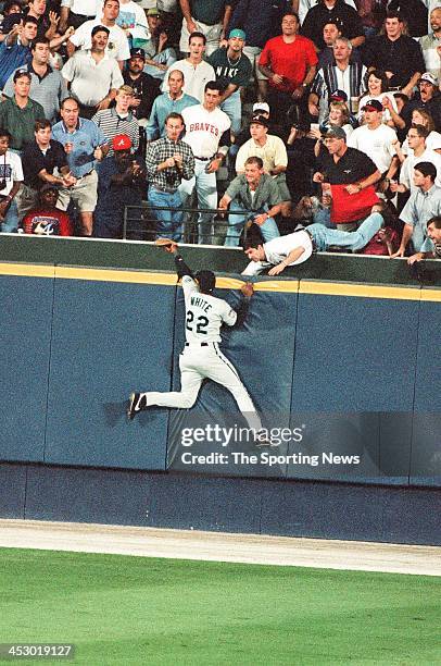 Devon White of the Florida Marlins during Game One of the National League Championship Series against the Atlanta Braves at Turner Field on October...