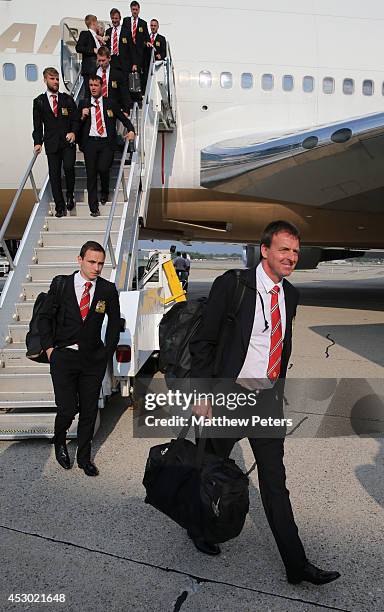 Club doctor Steve McNally of Manchester United arrives in Detroit as part of their pre-season tour of the United States on July 31, 2014 in Detroit,...