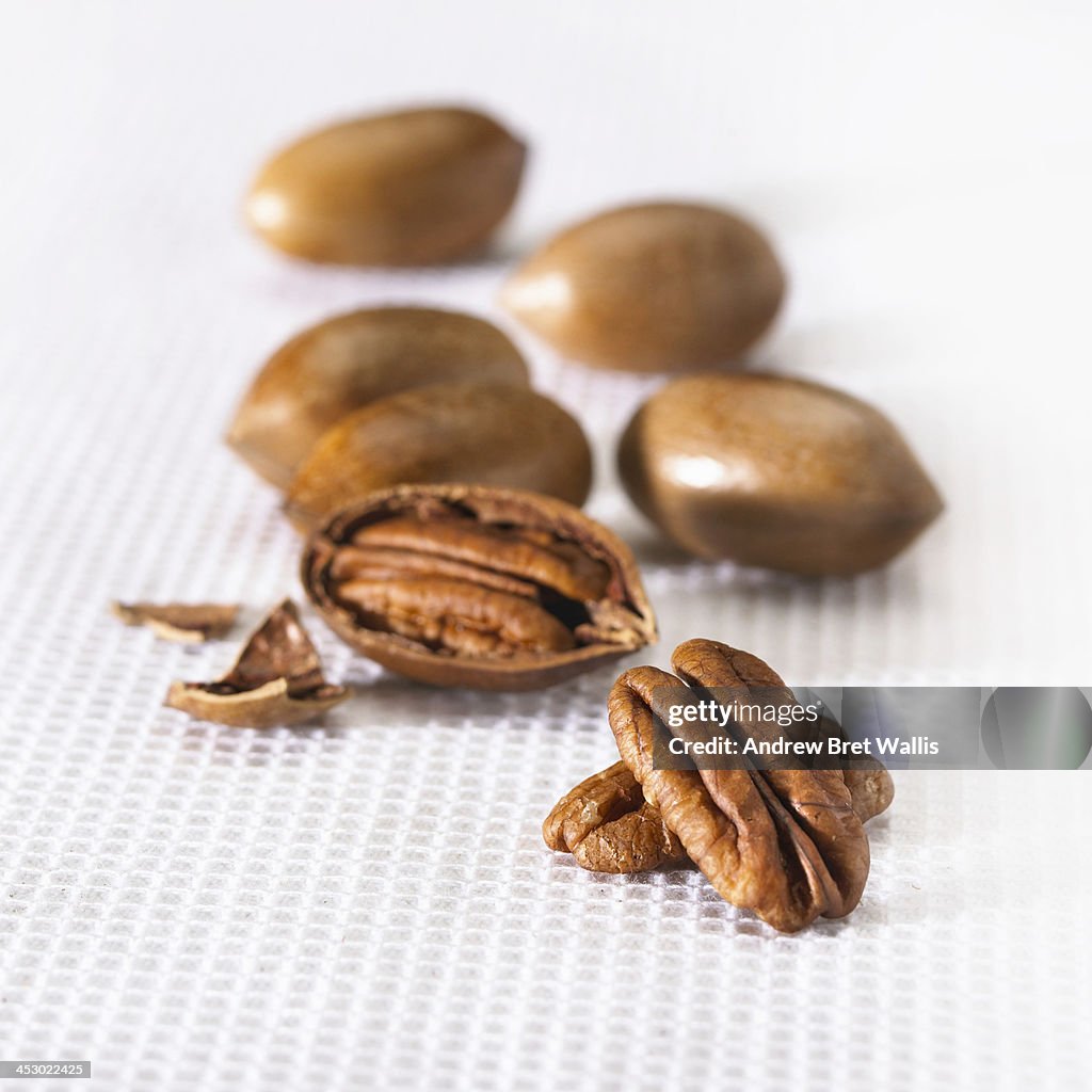 Pecan nuts shelled and open