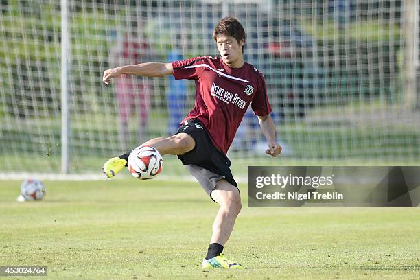 Hiroki Sakai of Hanover plays the ball at Hannover 96 training camp on August 1, 2014 in Mureck, Austria.