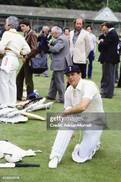 England and Yorkshire batsman Geoff Boycott pads up for a net session prior to his 100th Test match, the 2nd Cornhill Test Match between England and...