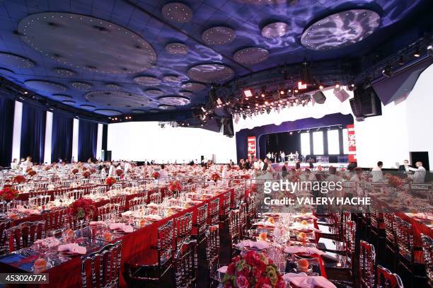 Tables are displayed in the dining room prior to the 66th annual Red Cross Gala at the Monte-Carlo Sporting Club in Monaco, on August 1, 2014....