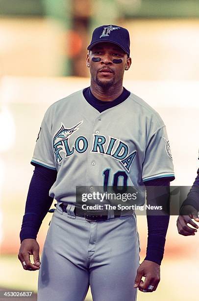 Gary Sheffield of the Florida Marlins during Game Three of the Division League Series against the San Francisco Giants on October 3, 1997 at 3Comm...