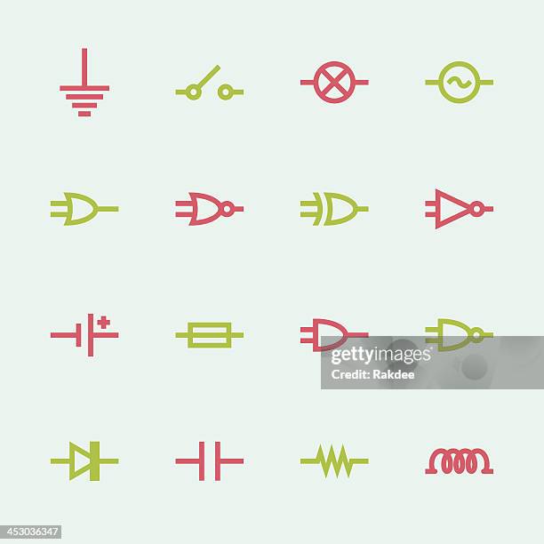 electronic circuit icons - color series - resistor stock illustrations