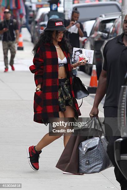 Rihanna is seen leaving her hotel for the airport August 1, 2014 in New York City.