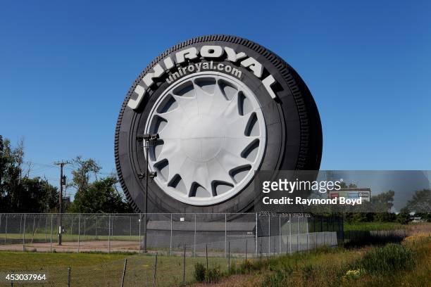 Giant Uniroyal Tire from the 1965 World's Fair sits along Interstate 94 on July 17, 2014 in Allen Park, Michigan.