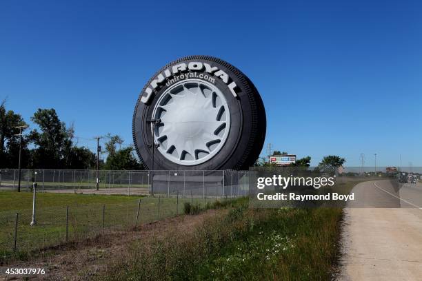 Giant Uniroyal Tire from the 1965 World's Fair sits along Interstate 94 on July 17, 2014 in Allen Park, Michigan.