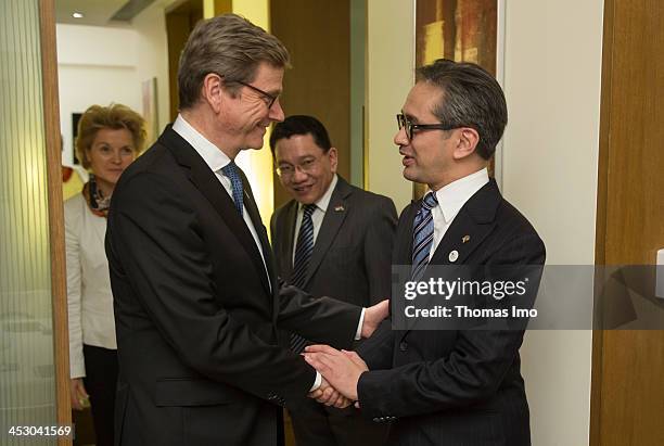 German Foreign Minister Guido Westerwelle shaking hands with the Indonesian Foreign Minister Marty Natalegawa 11th The AsiaâEurope Meeting in New...