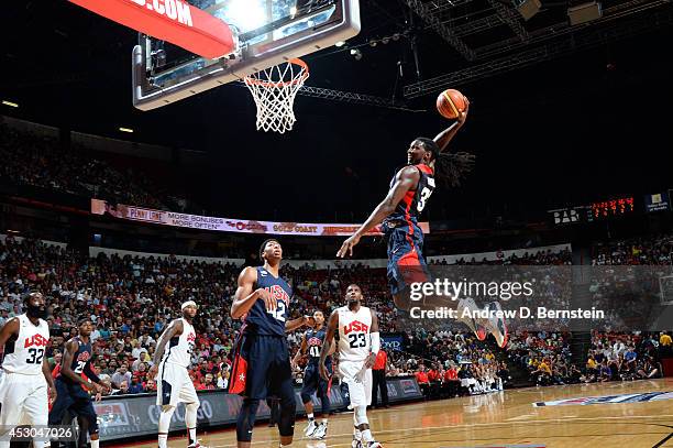 Kenneth Faried of the USA Blue Team attempts a dunk during the USA Basketball Showcase at the Thomas & Mack Center at the University of Nevada, Las...