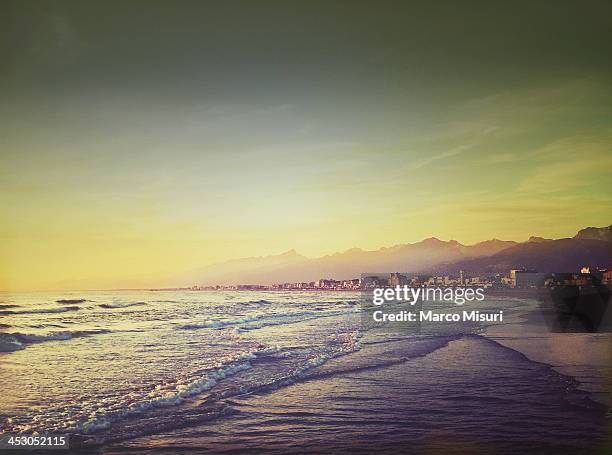 the beach of viareggio at sunset - misuri ストックフォトと画像