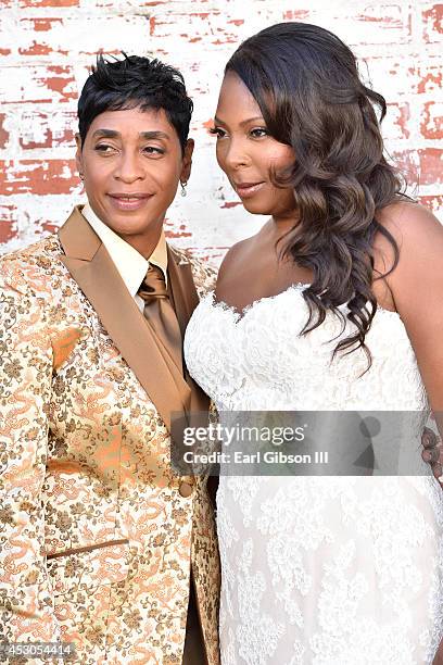 Female Referee Violet Palmer and Celebrity Hair Stylist Tanya Stein tie the knot at the romantic Carondelet House on August 1, 2014 in Los Angeles,...