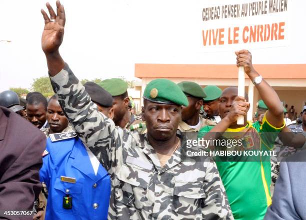 Malian military junta leader Amadou Sanogo waves as he arrives on March 29, 2012 at Bamako airport. A bid by west African leaders to seek a return to...