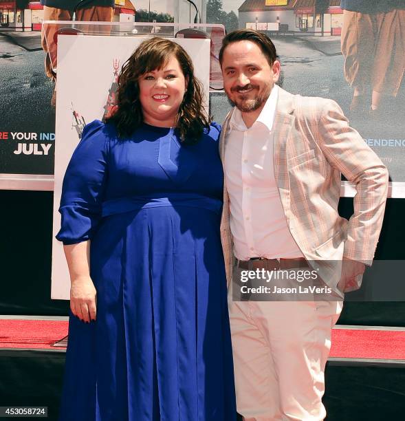 Actress Melissa McCarthy and director/husband Ben Falcone attend McCarthy's hand and footprint ceremony at TCL Chinese Theatre on July 2, 2014 in...